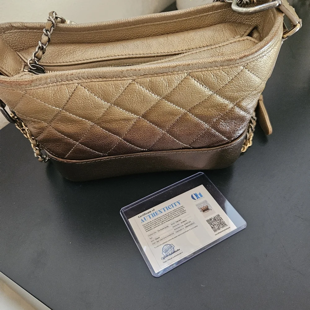 Chanel Gabrielle Hobo Ombre Gold Quilted Crossbody Bag with Chain Strap - Picture 10 of 11